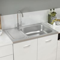 Küchenspüle mit Abtropfset Silbern 800x500x155 mm Edelstahl von LONGZIMING