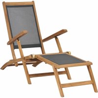 Longziming - Liegestuhl mit Fußablage Massivholz Teak Schwarz von LONGZIMING