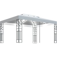 Pavillon mit Doppeldach & LED-Lichterkette 3x4 m Weiß von LONGZIMING