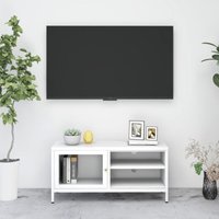 TV-Schrank Weiß 90x30x44 cm Stahl und Glas von LONGZIMING