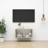 Longziming - TV-Wandschrank Sonoma-Eiche und Weiß 37x37x72 cm Spanplatte von LONGZIMING