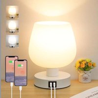 Longziming - Touch-Nachttischlampe, Schreibtischlampe mit USB-A+C-Ladeanschlüssen, 3-fach dimmbar, weißer Glasschirm, kleine kabelgebundene Longziming - Touch-Nachttischlampe, Schreibtischlampe mit USB-A+C-Ladeanschlüssen, 3-fach dimmbar, weißer Glasschirm, kleine kabelgebundene von LONGZIMING