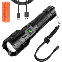 Longziming - Ultrastarke LED-Taschenlampe, 15000 Lumen, wiederaufladbare USB-Taschenlampe mit 5 Lichtmodi, wasserdichte, zoombare IPX5-Taschenlampe von LONGZIMING