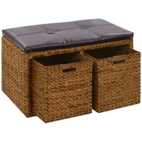 Sitzbank mit 2 Körben Seegras 71×40×42 cm Braun von LONGZIMING