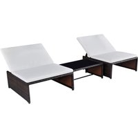 Longziming - Sonnenliegen 2 Stk. mit Tisch Poly Rattan Braun von LONGZIMING