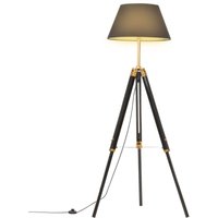 Longziming - Stativlampe Schwarz und Golden Teak Massivholz 141 cm von LONGZIMING