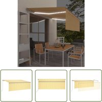 The Living Store Markise Manuell Einziehbar mit Rollo LED 4x3 m Gelb Weiß - Gartenmarkise - Außenmarkise - Solardach - Wetterfest - Markisentuch von LONGZIMING