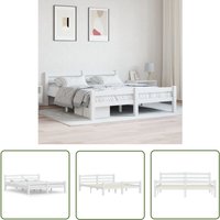 The Living Store Massivholzbett Weiß Kiefer 160x200 cm - Holzbettrahmen - Kiefernbett - Doppelbett - Weißes Bett - Modernes Bett von LONGZIMING