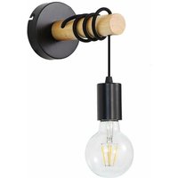 Wandleuchte aus Holz im Vintage-Stil, industrielle Retro-Wandleuchte, hängende Wandlampe mit rundem Sockel aus Metall, schwarze E27-Wandbeleuchtung von LONGZIMING