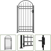 The Living Store Zauntor mit gewölbter Spitze und 2 Pfosten 105x204 cm Schwarz - Gartentor - Zaun - Metalltor - Stahltür - Schwarz von LONGZIMING