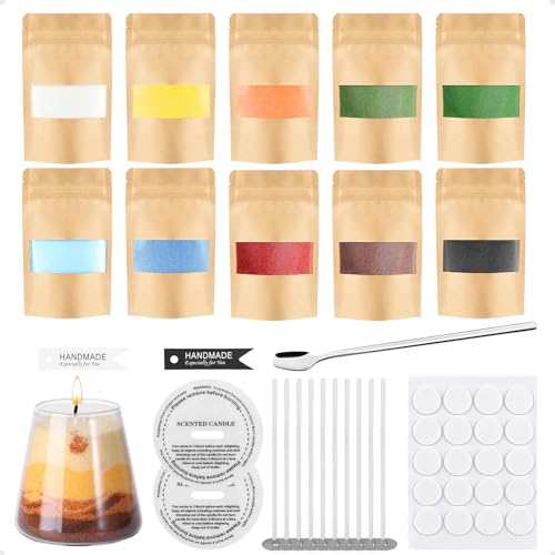 LONHCHI 10 Farben Kerzensand mit Docht, 500g Kerzensand Dekosand Kerzenwachs Granulat, DIY Kerzengranulat Set, Paraffinwachs für Kerzen Selber Machen Set mit 10 kerzendocht und 2 Kerzenbecher,1 Löffel LONHCHI 10 Farben Kerzensand mit Docht, 500g Kerzensand Dekosand Kerzenwachs Granulat, DIY Kerzengranulat Set, Paraffinwachs für Kerzen Selber Machen Set mit 10 kerzendocht und 2 Kerzenbecher,1 Löffel von LONHCHI
