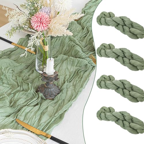 Seihtuch-Tischläufer Salbeigrün,90 x 300 cm Grün Rustikaler Gaze-Stoff Boho-Tischläufer Käsetuch Cheesecloth Tischläufer Hochzeit Tischdecke für Hochzeitsfeier Brautparty (4 Stück, 90 x 300 cm) von LONHCHI