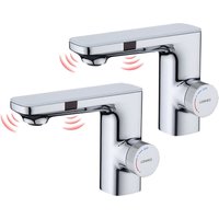 2 pcs Infrarot Sensor Wasserhahn Bad Automatik Waschtischarmatur mit Zwei Infrarotsensor Einhebelmischer Waschbecken Mischbatterie Badarmatur, Chrom von LONHEO