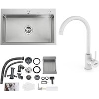 Lonheo - 68 x 45 cm Edelstahl Küchenspüle + Wasserhahn Küche+ Seifenspender + Ablaufkorb + Siphon mit Über- und Ablaufgarnitur von LONHEO
