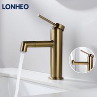 Badarmatur 360° Drehbar Auslauf Hochdruck Wasserhahn Waschbecken Mischbatterie Waschtischarmatur Einhandmischer fürs Badezimmer, Gold - Lonheo von LONHEO