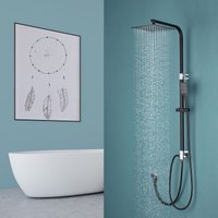 Schwarz 2-Funktionen Schwarz Duschsystem ohne Wasserhahn, Duschset inkl. Regendusche 25cm und Handbrause, Höhenverstellbar Duschsäule 69-113cm von AURALUM