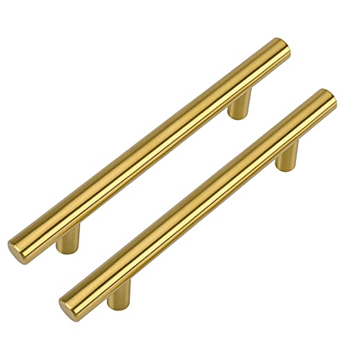 LONTON 5 Stück Möbelgriffe Gold 102mm lochabstand Schrankgriffe Gold Griffe für Küchenschränke Küchengriffe Gold Griffe Möbel Gold Griffe Messing Möbelgriffe Schrankgriffe von LONTAN