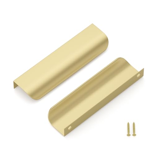 LONTAN 4 Stück Griffe Gold Verdeckt 128mm Schrankgriffe Versteckte Küchengriffe Verdeckter Möbelgriffe Versteckte Griffe für Küchenschränke Geschwungener Aluminium Schubladengriff von LONTAN