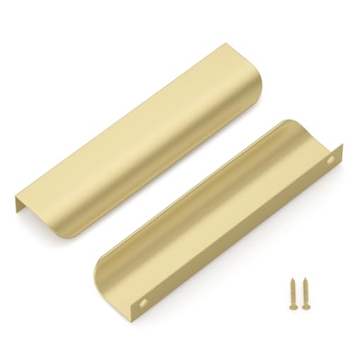 LONTAN 4 Stück Griffe Gold Verdeckt 160mm Schrankgriffe Versteckte Küchengriffe Verdeckter Möbelgriffe Versteckte Griffe für Küchenschränke Geschwungener Aluminium Schubladengriff von LONTAN