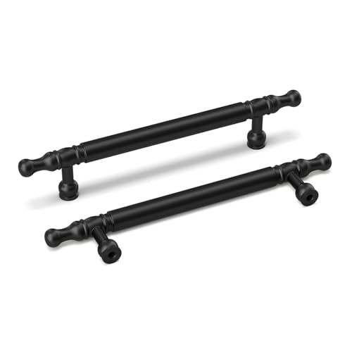 LONTAN 5 Stück Schrankgriffe Schwarz Griffe für Küchenschränke Schrankgriffe Vintage Küchengriffe 128mm Lochabstand Griff Schwarz Möbelgriffe Vintage Schubladengriffe von LONTAN