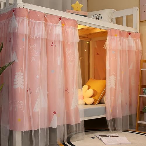 Bettvorhang Hochbett Etagenbett Betthimmel Schlafsaal Studentenwohnheim Bettzelt Bettumrandung mit Organza Privatsphäre Verdunkelung Vorhang Kinderzimmer Kinderbett Spielzelt Schlafzelt 2 x 1.35 m von LONTG