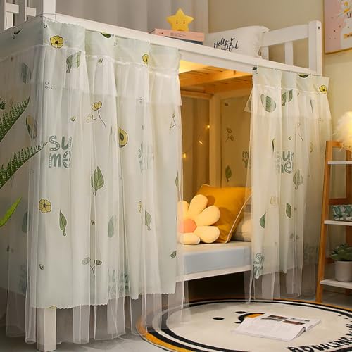 Bettvorhang Hochbett Etagenbett Betthimmel Schlafsaal Studentenwohnheim Bettzelt Bettumrandung mit Organza Privatsphäre Verdunkelung Vorhang Kinderzimmer Kinderbett Spielzelt Schlafzelt 2 x 1.35 m von LONTG