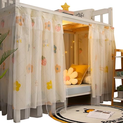 Bettvorhang Hochbett Etagenbett Betthimmel Schlafsaal Studentenwohnheim Bettzelt Bettumrandung mit Organza Privatsphäre Verdunkelung Vorhang Kinderzimmer Kinderbett Spielzelt Schlafzelt 2 x 1.35 m von LONTG