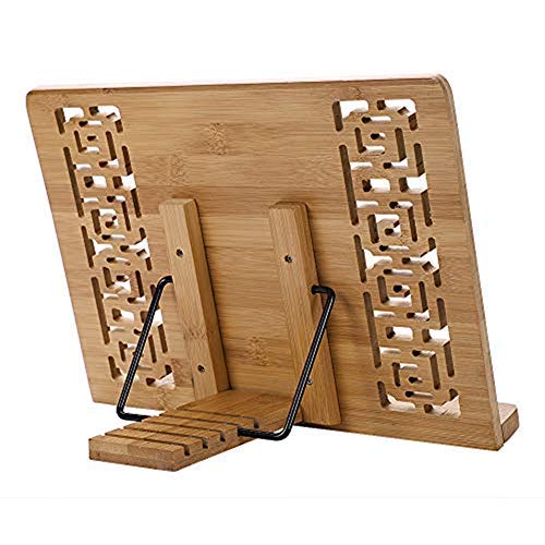 Buchständer kreativ Holz Kochbuchhalter faltbar Bambus Leseständer einstellbar auf den Tisch für Lesen Bücher iPad Notebook Kochbuch Rezepthalter Samsung Tablet PC Stabil Buchstütze 242mm*340mm*11mm von LONTG