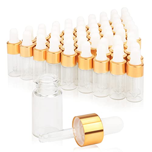 LONUO Pinklife 50 Pakcs Essential Oil Dropper Bottles 3ml Small Clear Glass Dropper Bottles Perfume Cosmetic Sample Vials Glass Eye Dropper Bottles,Free 3ml Dropper von LONUO