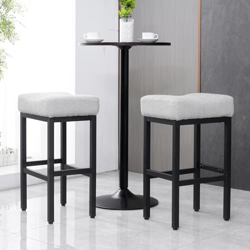 LONXIU Barhocker 2er Set, Grau Bouclé Stoff Küchenhocker, Modernes Design Barstools Begleitet von schwarzen Metallbeinen für Küche, Bar, Esszimmer LONXIU Barhocker 2er Set, Grau Bouclé Stoff Küchenhocker, Modernes Design Barstools Begleitet von schwarzen Metallbeinen für Küche, Bar, Esszimmer von LONXIU