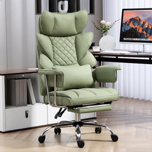 LONXIU Bürostuhl mit Fußstütze - Ergonomischer Gaming- und Chefsessel mit 360° Drehfunktion, 90-135° Verstellbarer Rückenlehne und weichen Armlehnen für optimalen Komfort (Grün) von LONXIU