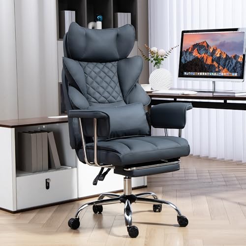 LONXIU Bürostuhl mit Fußstütze - Ergonomischer Gaming- und Chefsessel mit 360° Drehfunktion, 90-135° Verstellbarer Rückenlehne und weichen Armlehnen für optimalen Komfort (Schwarz) von LONXIU