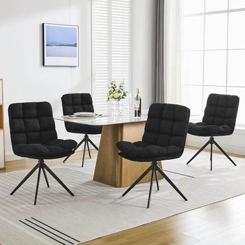 LONXIU Esszimmerstühle 4er Set, Esszimmerstühle drehbar mit abnehmbarem Kissen, Moderner Stil Polsterstühle für Esszimmer, Wohnzimmer, Arbeitszimmer, Schwarz von LONXIU