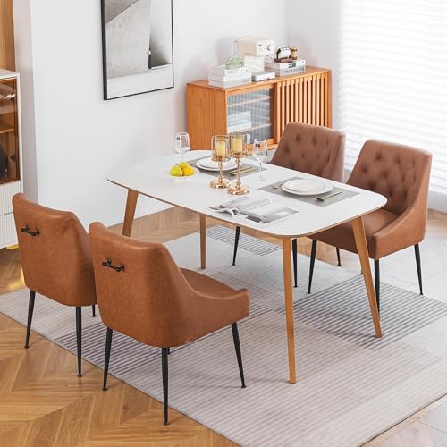 LONXIU Esszimmerstühle 4er mit 13 cm Kissen und Rückseitiger Hebel, Metallbeinen, Küchenstuhl Modern Design, für Küche Esszimmer, Wohnzimmer, Schlafzimmer (Hellbraun) von LONXIU
