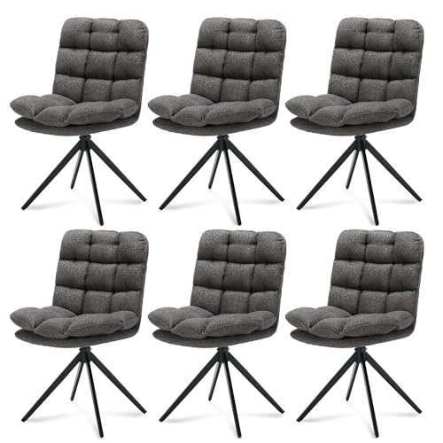 LONXIU Esszimmerstühle 6er Set, Esszimmerstühle drehbar mit abnehmbarem Kissen, Moderner Stil Polsterstühle für Esszimmer, Wohnzimmer, Arbeitszimmer, Grau von LONXIU
