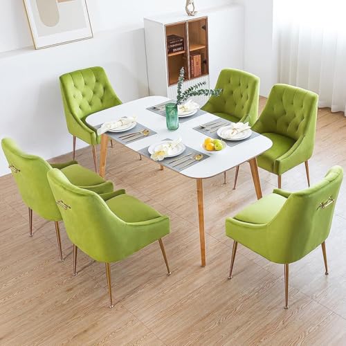 LONXIU Esszimmerstühle 6er Set, Samt Esszimmerstühle, Modern Küchenstuhl mit Metallbeinen, 13 cm Gepolsterter, für Küche Esszimmer, Wohnzimmer, Schlafzimmer (Gelbgrün) von LONXIU