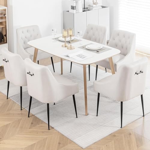 LONXIU Esszimmerstühle 6er Set mit 13 cm Kissen und Rückseitiger Hebel, Metallbeinen, Küchenstuhl Modern Design, für Küche Esszimmer, Wohnzimmer, Schlafzimmer (beige) von LONXIU