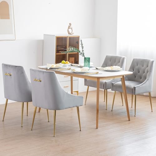 LONXIU Esszimmerstühle 4er Set, Samt Esszimmerstühle, Modern Küchenstuhl mit Metallbeinen, 13 cm Gepolsterter, für Küche Esszimmer, Wohnzimmer, Schlafzimmer (Grau) von LONXIU