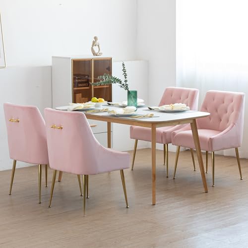 LONXIU Esszimmerstühle 4er Set, Samt Esszimmerstühle, Modern Küchenstuhl mit Metallbeinen, 13 cm Gepolsterter, für Küche Esszimmer, Wohnzimmer, Schlafzimmer (Rosa) von LONXIU