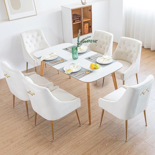LONXIU Esszimmerstühle 6er Set, Samt Esszimmerstühle, Modern Küchenstuhl mit Metallbeinen, 13 cm Gepolsterter, für Küche Esszimmer, Wohnzimmer, Schlafzimmer (Beige) von LONXIU