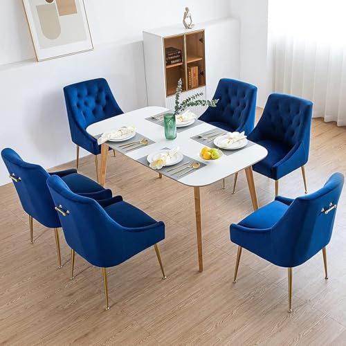 LONXIU Esszimmerstühle 6er Set, Samt Esszimmerstühle, Modern Küchenstuhl mit Metallbeinen, 13 cm Gepolsterter, für Küche Esszimmer, Wohnzimmer, Schlafzimmer (Blau) von LONXIU