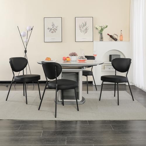 LONXIU Kunstleder Esszimmerstühle 4 Stück Set, gepolsterte Esszimmerstühle für Esszimmer, Küche, Wohnzimmer, armlose ergonomische Rücken Moderne Esszimmerstühle mit schwarzen Metallbeinen, schwarz von LONXIU