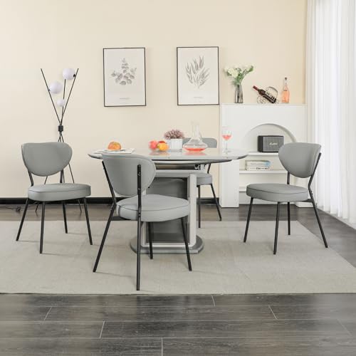 LONXIU Kunstleder Esszimmerstuhl 4 Stück Set, gepolsterte Esszimmerstühle für Esszimmer, Küche, Wohnzimmer, Armless Ergonomic Back Modern Dining Room Chair mit schwarzen Metallbeinen, Grau von LONXIU