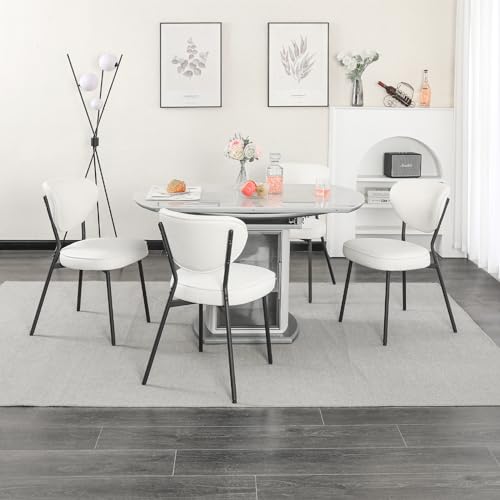 LONXIU Kunstleder Esszimmerstuhl 4 Stück Set, gepolsterte Esszimmerstühle für Esszimmer, Küche, Wohnzimmer, Armless Ergonomic Back Modern Dining Room Chair mit schwarzen Metallbeinen, Weiß von LONXIU