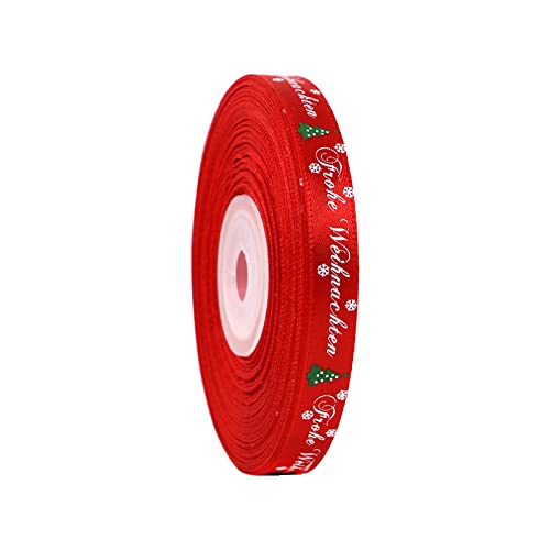 LOOGI 22m Schleifenband 10mm Satinband, Geschenkband Weihnachten Rot Dekoband Weihnachtsband Ripsband mit Frohe Weihnachten von LOOGI