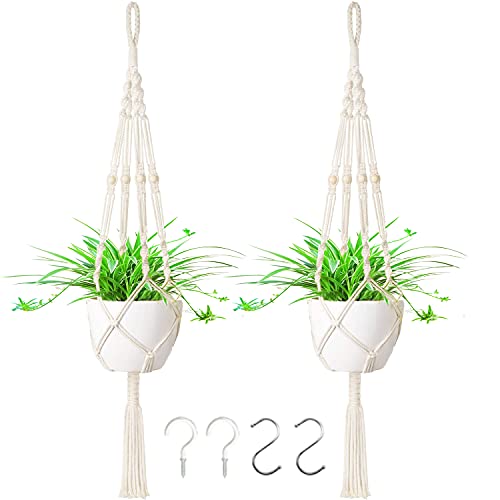 LOOGI Makramee Blumenampel Baumwollseil Hängeampel, 2er Set Blumentopf Hängend Boho Deko Hängepflanze Hängetopf Pflanzen Halter für Innen Außen Decken Balkone Wanddekoration von LOOGI