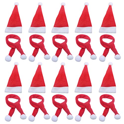 LOOGI Mini Weihnachtsmützen Mini Weihnachtsschals, Santa Hut Schal Besteckhalter Weihnachten Weihnachtsdeko Bestecktasche Tischdeko, 10er-Pack von LOOGI