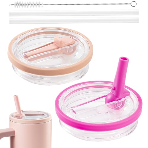 2 Stück 40oz Tasse Wiederverwendbare Ersatz Deckel mit Strohhalm,Premium-Ersatz Deckel mit Tasse Bürste,Auslaufsicher und Staubdicht,Stanley Cup Zubehör,enthält Deckel mit Strohhalm（Pfirsich+Rose） von LOOHAOC