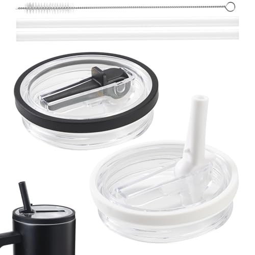 2 Stück Stanley Cup Ersatzdeckel für 40oz Tasse,Auslaufsicher und Staubdicht, Premium-Deckel mit Strohhalm und Bürste,Stanley Cup Zubehör,Ersatzdeckel mit Strohhalm Schwarz + Weiß） von LOOHAOC
