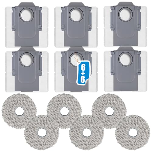 LOOHAOC 12 Stück Zubehörset für Roborock QV 35A/QV 35S/Q Revo/Qrevo S/Qrevo Master/Qrevo Curve/Qrevo MaxV/Qrevo Pro/Qrevo Slim/Saros 10R/Qrevo Plus Saugroboter, 6 Staubfangbeutel + 6 Wischtücher von LOOHAOC
